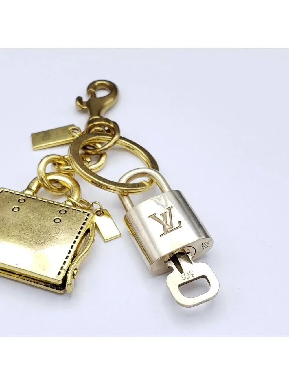 Authentic Louis Vuitton Lock & Key with Unbranded Golden Bag Charm, Keychain